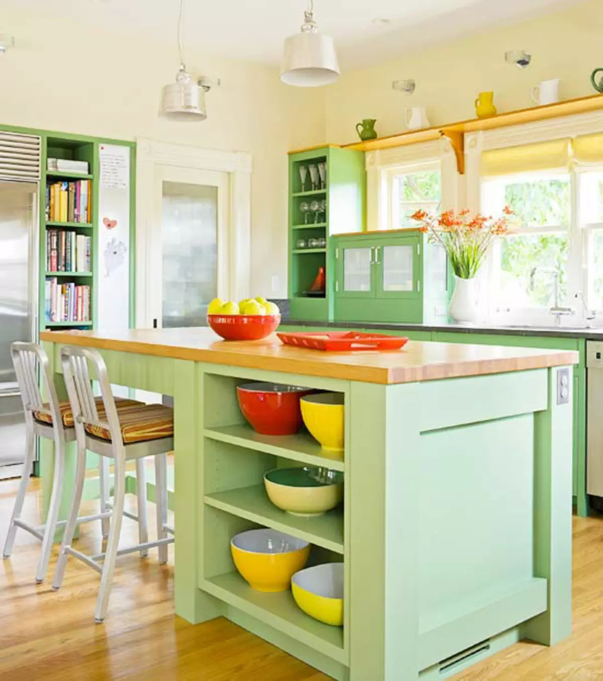 Fıstıklı Mutfaklar (64 Fotoğraf): Mutfak iç mekanında bir mutfak kulaklık renk fıstığı seçimi. Duvar kağıdı ile köşe ve doğrudan kafalar ne renk? 21082_26