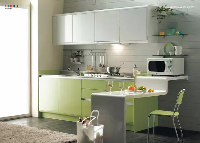 Pistachio厨房（64张照片）：选择厨房耳机彩色开心果在厨房内部。用壁纸壁纸是什么颜色的角落和直接头？ 21082_3