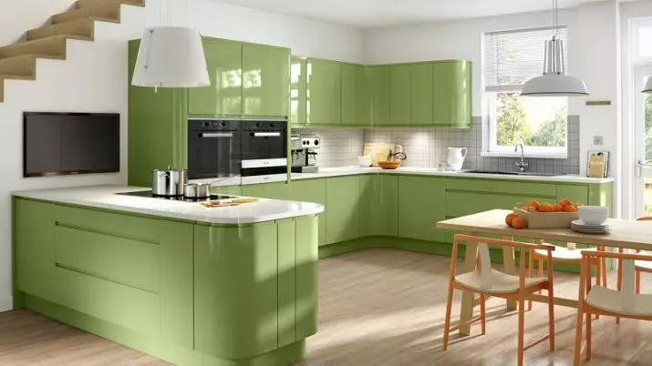 Pistazienküchen (64 Fotos): Auswahl eines Küchenheilkastens Farbe Pistazien in der Küche Interieur. Mit Tapete Welche Farbe hat die Ecke und die direkten Köpfe? 21082_31