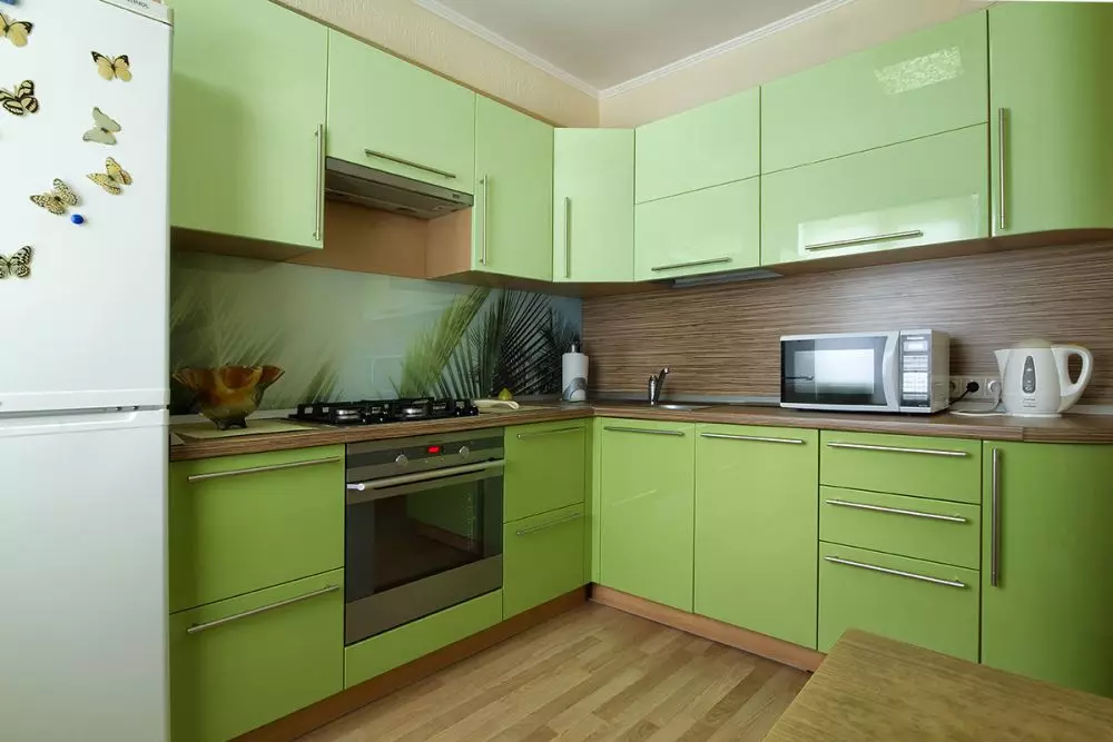 Pistachio廚房（64張照片）：選擇廚房耳機彩色開心果在廚房內部。用壁紙壁紙是什麼顏色的角落和直接頭？ 21082_32