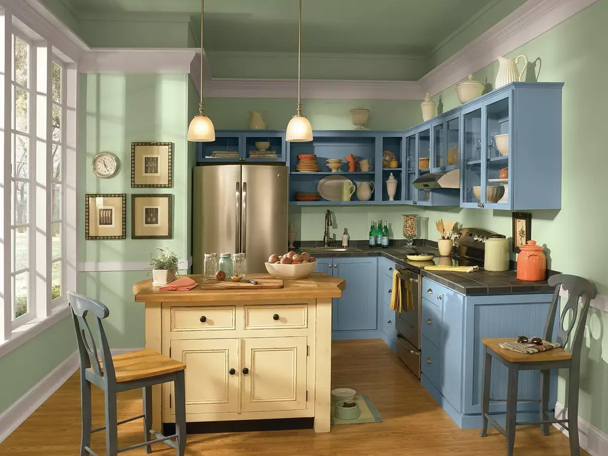 Pistachio廚房（64張照片）：選擇廚房耳機彩色開心果在廚房內部。用壁紙壁紙是什麼顏色的角落和直接頭？ 21082_39