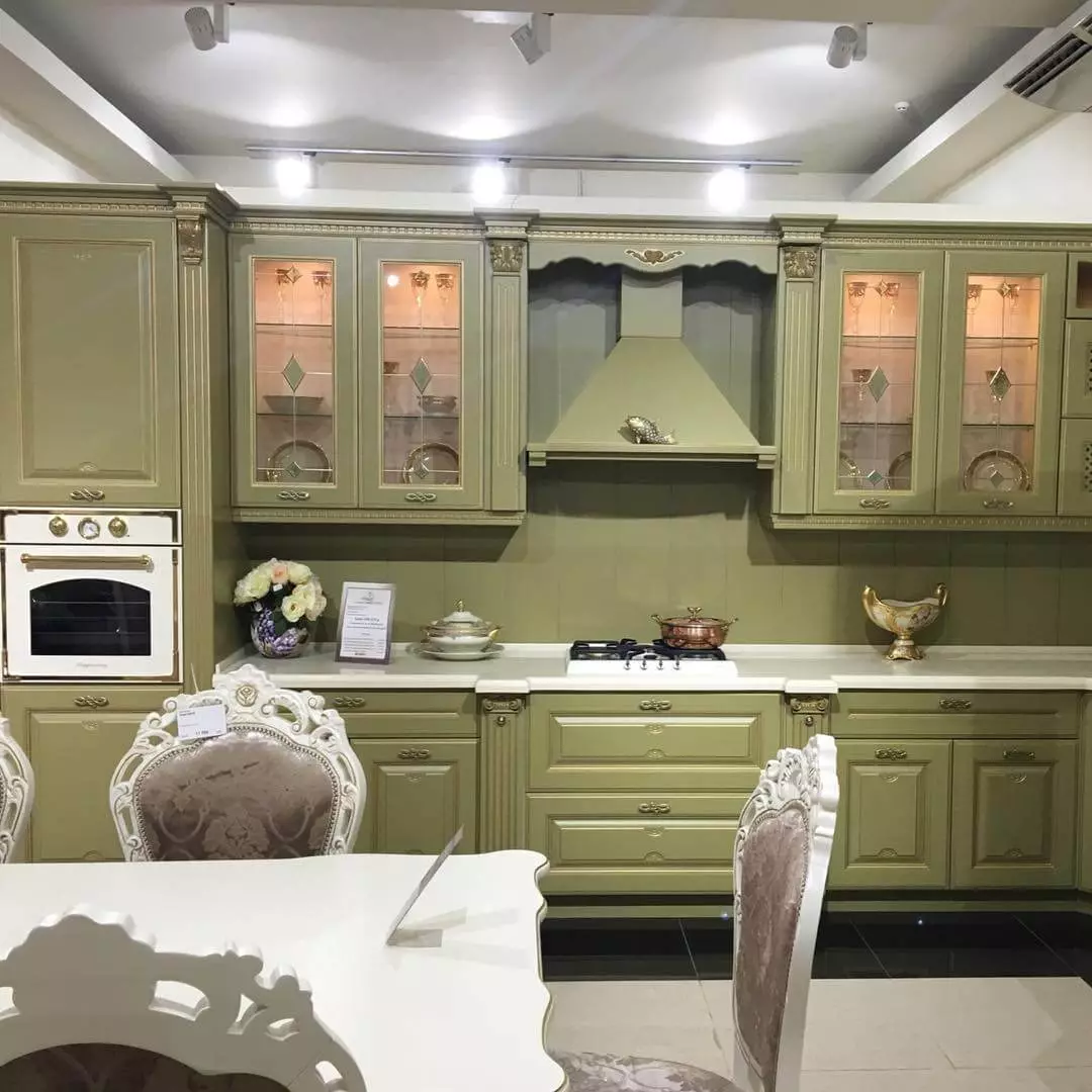 Cociñas Pistachio (64 fotos): Escolla un auricular de cociña Pistachios de cor no interior da cociña. Con Wallpaper que cor é a esquina e as cabezas directas? 21082_43