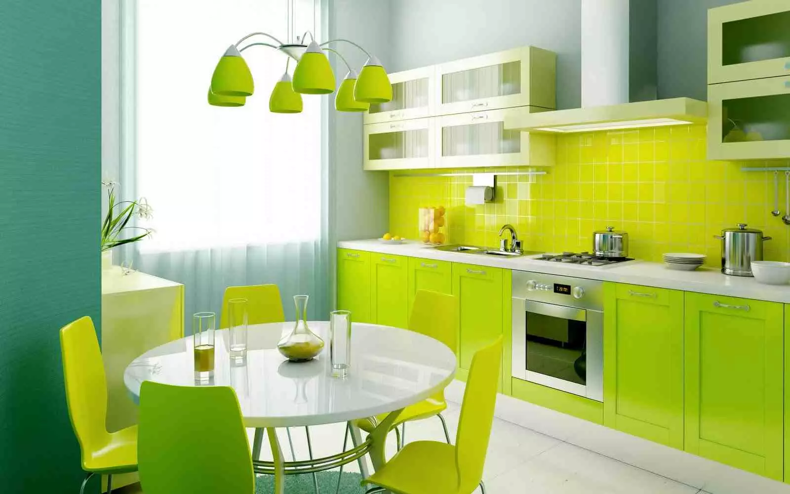 Pistachio廚房（64張照片）：選擇廚房耳機彩色開心果在廚房內部。用壁紙壁紙是什麼顏色的角落和直接頭？ 21082_5
