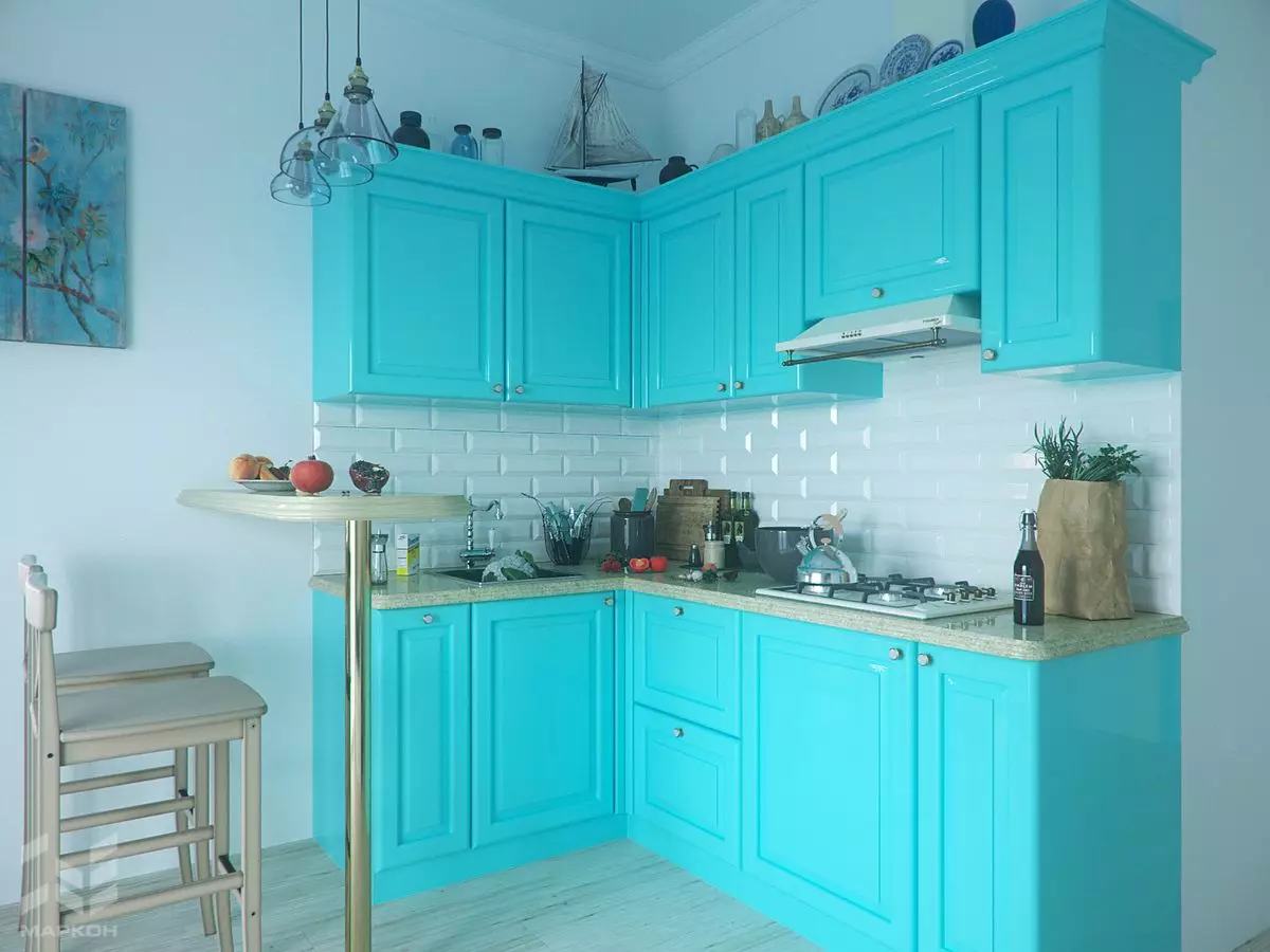 綠松石廚房（80張照片）：選擇廚房耳機的綠松石白色和灰色綠松石顏色，內飾，綠松石組合與米色和蒂芙尼的顏色 21083_18