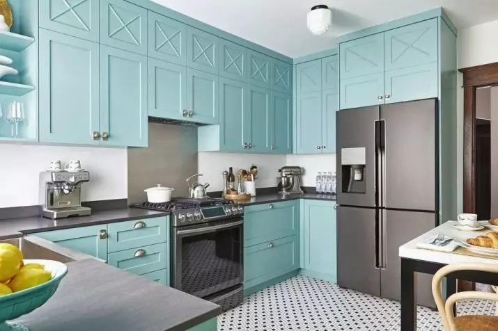 Nhà bếp màu ngọc lam (80 ảnh): Lựa chọn tai nghe nhà bếp màu trắng ngọc lam và màu xám nâu trong nội thất, sự kết hợp của màu ngọc lam với màu be và Tiffany 21083_2