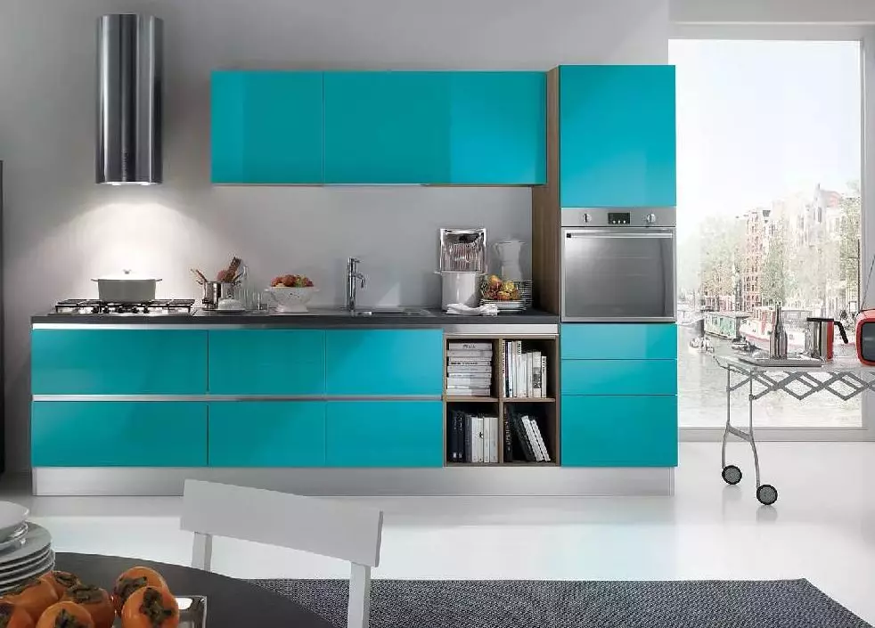 Turquoise kitchen (80 photos): selection of kitchen headset of turquoise-white and gray-turquoise color in the interior, combination of turquoise with beige and Tiffany's color 21083_40