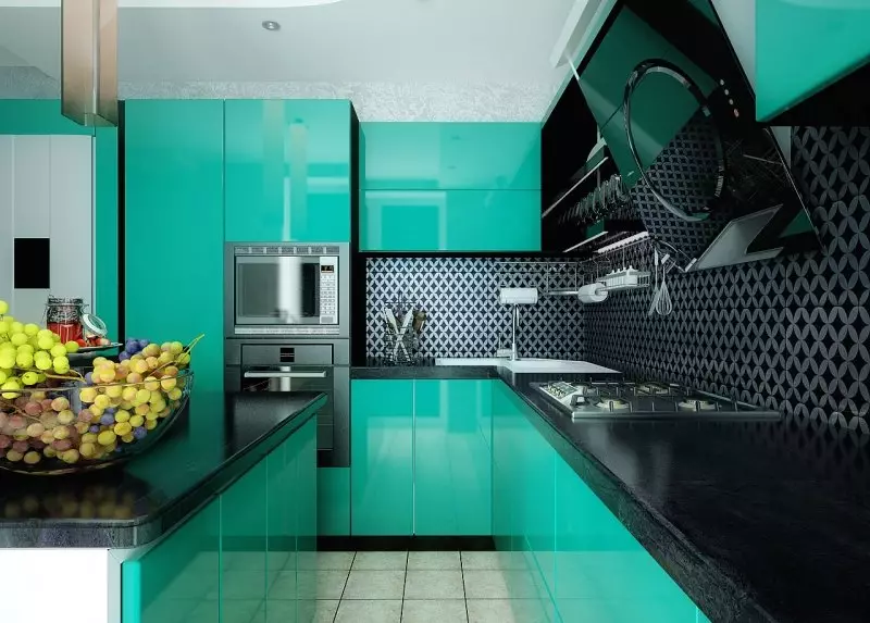 綠松石廚房（80張照片）：選擇廚房耳機的綠松石白色和灰色綠松石顏色，內飾，綠松石組合與米色和蒂芙尼的顏色 21083_52