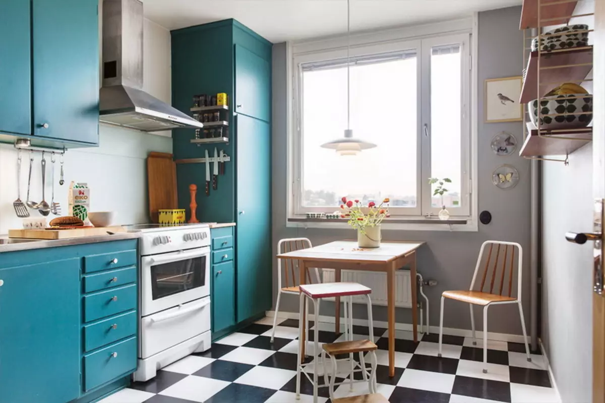 綠松石廚房（80張照片）：選擇廚房耳機的綠松石白色和灰色綠松石顏色，內飾，綠松石組合與米色和蒂芙尼的顏色 21083_63