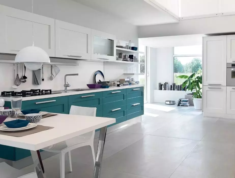 Turquoise kitchen (80 photos): selection of kitchen headset of turquoise-white and gray-turquoise color in the interior, combination of turquoise with beige and Tiffany's color 21083_68