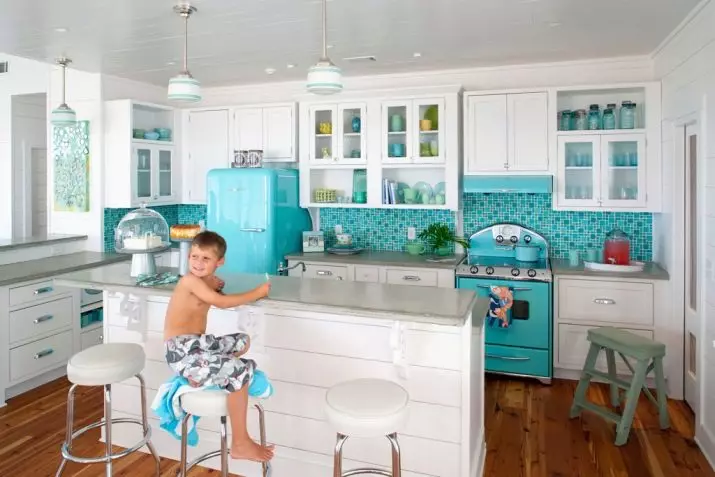 Turquoise kitchen (80 photos): selection of kitchen headset of turquoise-white and gray-turquoise color in the interior, combination of turquoise with beige and Tiffany's color 21083_74