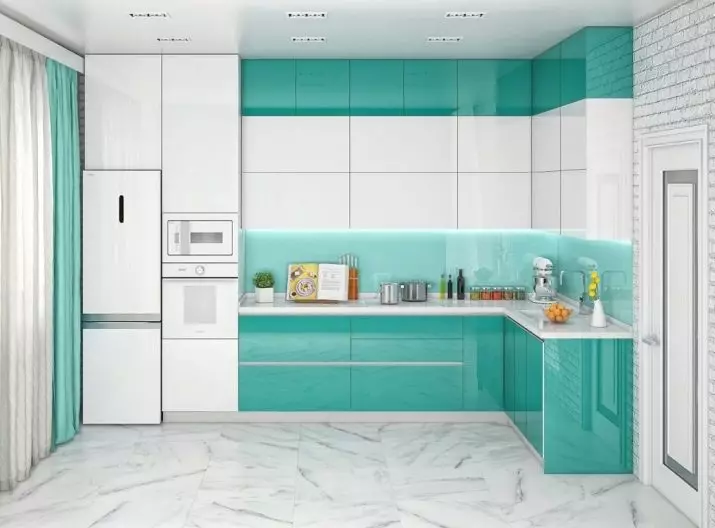 綠松石廚房（80張照片）：選擇廚房耳機的綠松石白色和灰色綠松石顏色，內飾，綠松石組合與米色和蒂芙尼的顏色 21083_78