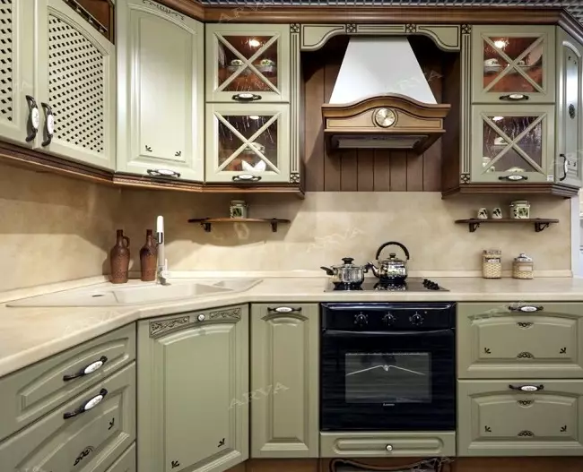 Olíva konyhák (82 fotók): Olive Color Kitchen Headset funkciók a konyha belső kialakítása. Milyen színek helyezkednek el a falakat? 21085_52