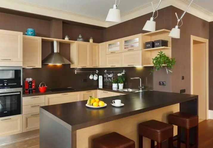 Cozinhas cor de café (84 fotos): Cozinha definida Café de cor, mocha e outros tons no interior. Cozinha de opções de design 21086_2