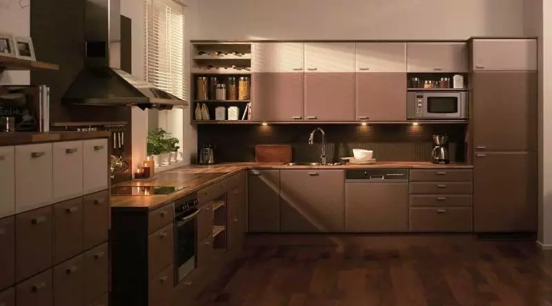 Cozinhas cor de café (84 fotos): Cozinha definida Café de cor, mocha e outros tons no interior. Cozinha de opções de design 21086_81