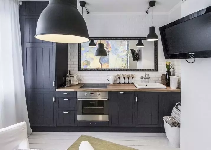 Köök Skandinaavia stiilis (116 fotot): sisekujundus köögi elutuba, valge ja hall värvid väikeses ruumis, plakatid ja kardinad, tapeet ja köögis asuvad köögis 21087_113