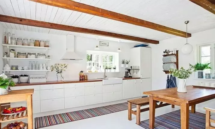 Köök Skandinaavia stiilis (116 fotot): sisekujundus köögi elutuba, valge ja hall värvid väikeses ruumis, plakatid ja kardinad, tapeet ja köögis asuvad köögis 21087_114