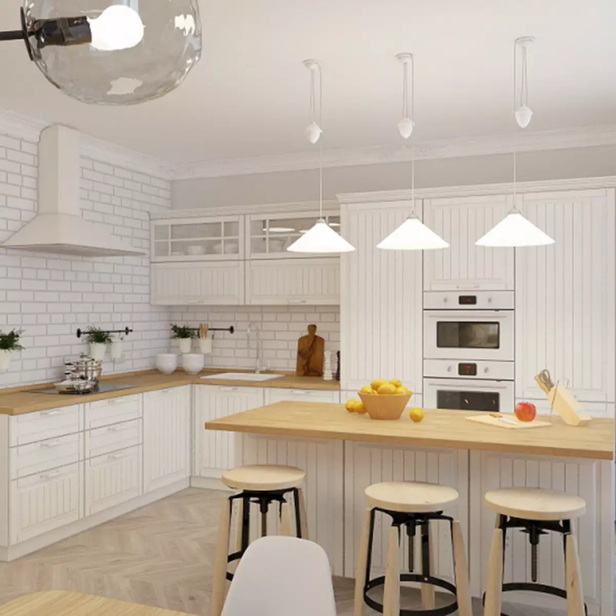 Köök Skandinaavia stiilis (116 fotot): sisekujundus köögi elutuba, valge ja hall värvid väikeses ruumis, plakatid ja kardinad, tapeet ja köögis asuvad köögis 21087_38