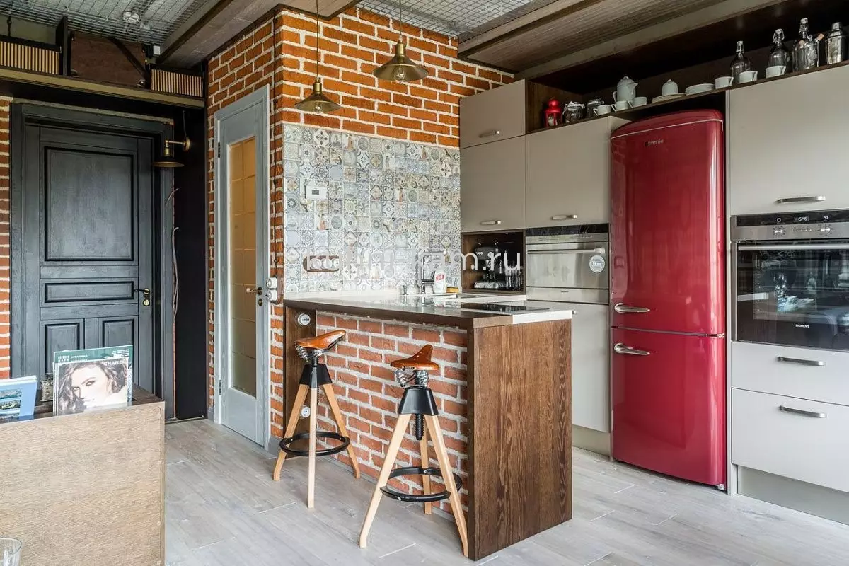 Loftkök i loftstil (52 bilder): Stilfunktioner i 