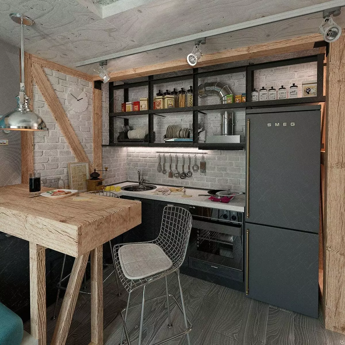Loft Dapur dalam gaya loteng (52 foto): ciri-ciri gaya di pedalaman 