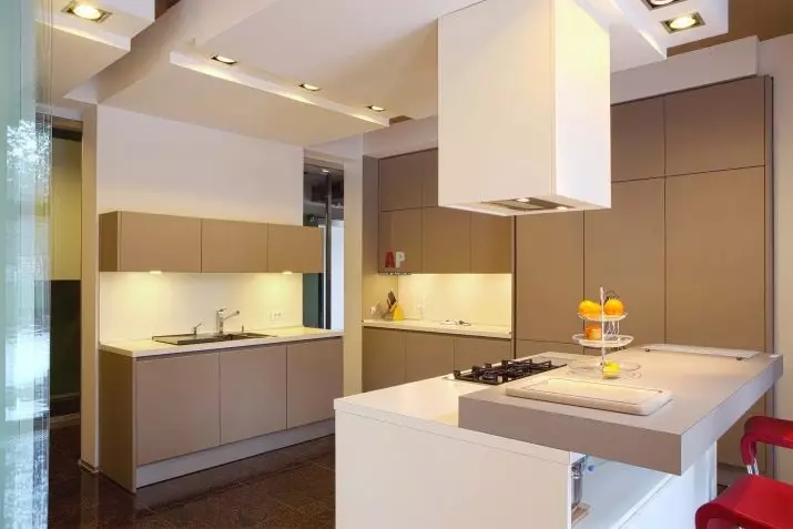 Խոհանոց ոճով մինիմալիզմում (75 լուսանկար). Խոհանոցային-կենդանի սենյակների ինտերիեր `մինիմալիստական ​​ոճով, անկյունի ընտրություն եւ սպիտակ եւ այլ գույների ուղղակի խոհանոցներ 21094_14