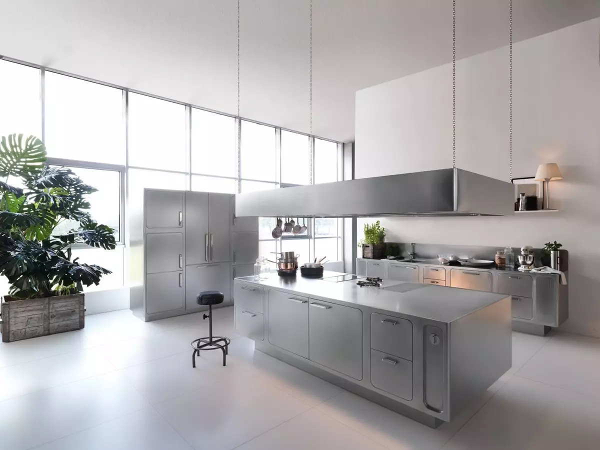 style minimalizm (75 Suratlar) Mutfak: aşhana-ýaşaýan minimalist stili otag, burçdaky saýlawlar we ak we beýleki reňk göni aşhana we içerki öndürilen 21094_17