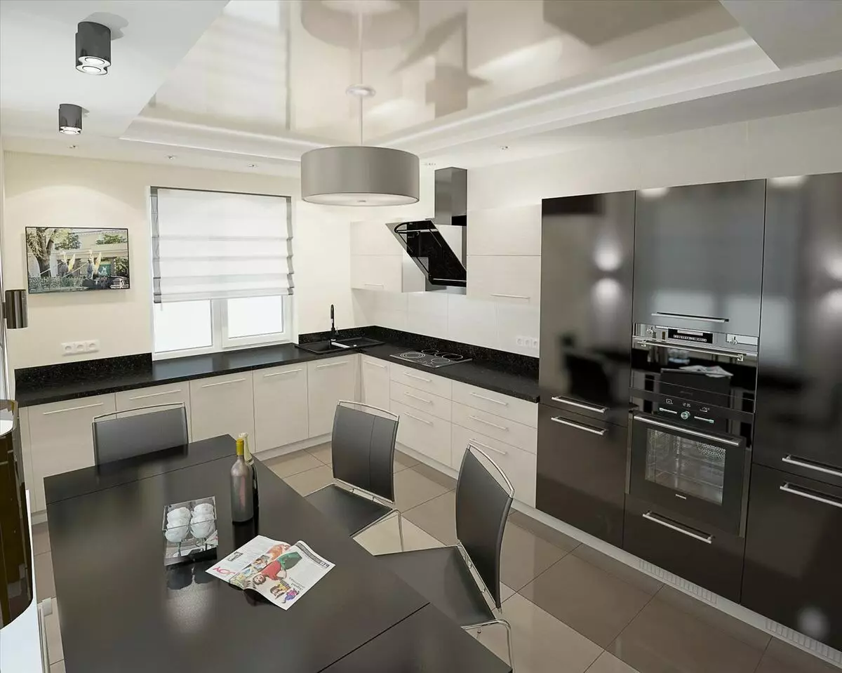 Խոհանոց ոճով մինիմալիզմում (75 լուսանկար). Խոհանոցային-կենդանի սենյակների ինտերիեր `մինիմալիստական ​​ոճով, անկյունի ընտրություն եւ սպիտակ եւ այլ գույների ուղղակի խոհանոցներ 21094_21
