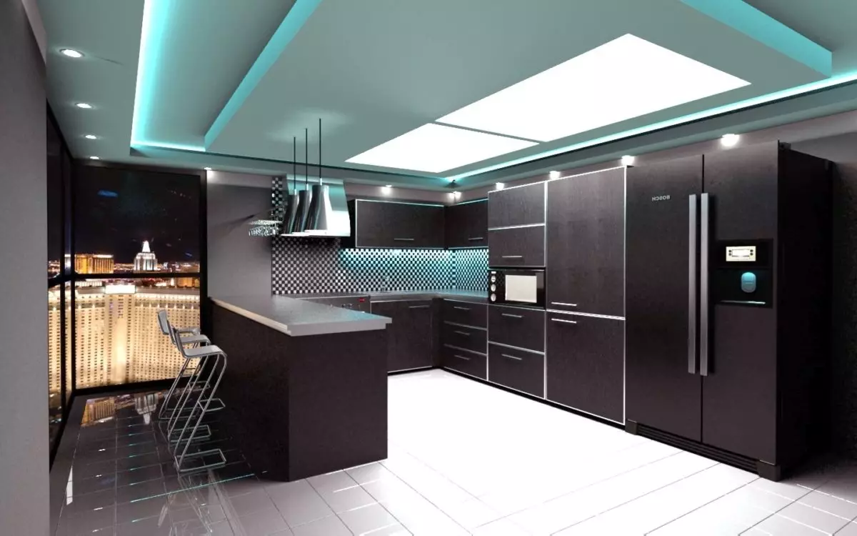 Խոհանոց ոճով մինիմալիզմում (75 լուսանկար). Խոհանոցային-կենդանի սենյակների ինտերիեր `մինիմալիստական ​​ոճով, անկյունի ընտրություն եւ սպիտակ եւ այլ գույների ուղղակի խոհանոցներ 21094_68