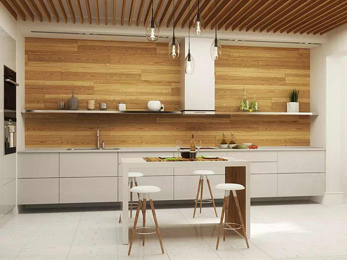 style minimalizm (75 Suratlar) Mutfak: aşhana-ýaşaýan minimalist stili otag, burçdaky saýlawlar we ak we beýleki reňk göni aşhana we içerki öndürilen 21094_71
