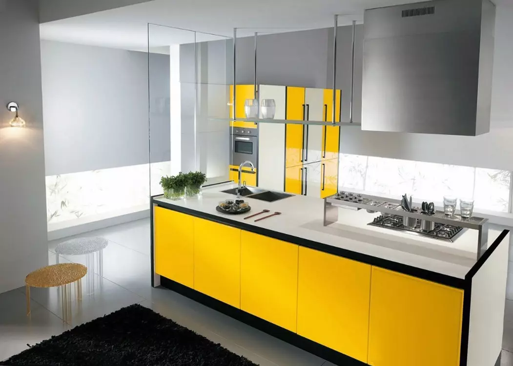 style minimalizm (75 Suratlar) Mutfak: aşhana-ýaşaýan minimalist stili otag, burçdaky saýlawlar we ak we beýleki reňk göni aşhana we içerki öndürilen 21094_74