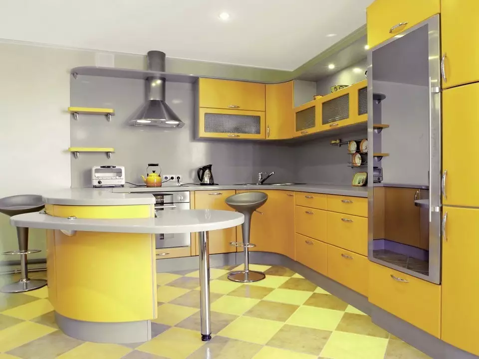 एक राखाडी सारणी शीर्ष (42 फोटो) सह स्वयंपाकघर: पांढरा आणि बेज चमकदार स्वयंपाकघर स्वयंपाकघर स्वयंपाकघर रचना आणि apron, apron, apron, कंक्रीट सारणी शीर्ष 21102_33