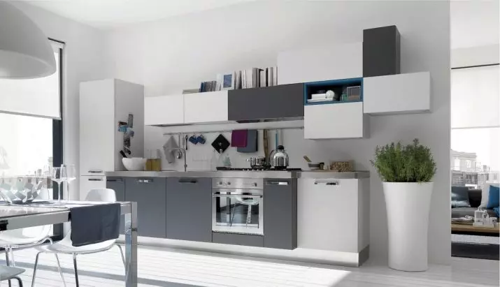 İki renkli mutfak (75 Fotoğraf): İki farklı renkte, koyu sürme ve ışık tabanlı mutfaklar, iç tasarımda, gri alt ve bej binici ile iki renkli mutfak kulaklıkları 21104_15
