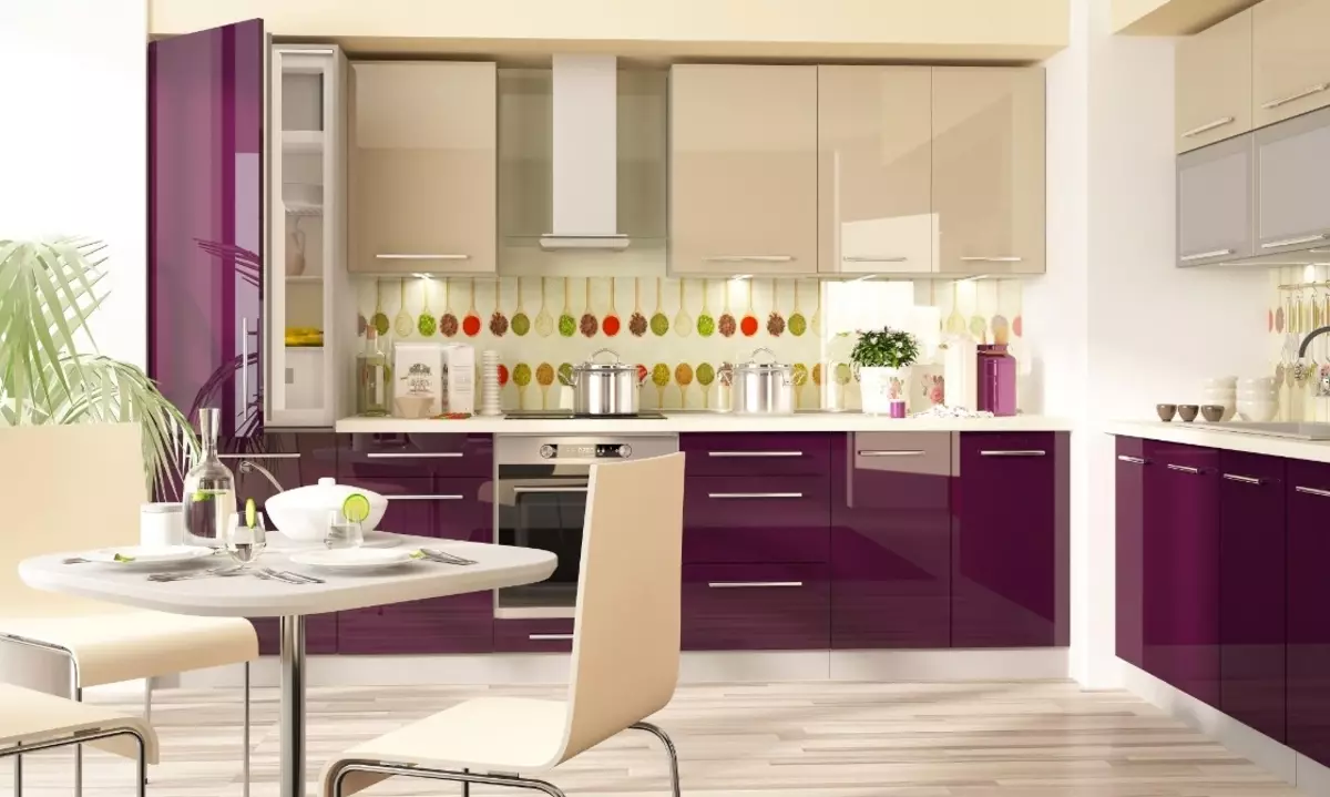 آشپزخانه های دو رنگ (75 عکس): ترکیبی از دو رنگ مختلف، آشپزخانه با سواری تیره و پایین نور در طراحی داخلی، هدست آشپزخانه دو رنگ با پایین خاکستری و بژ سواری 21104_28