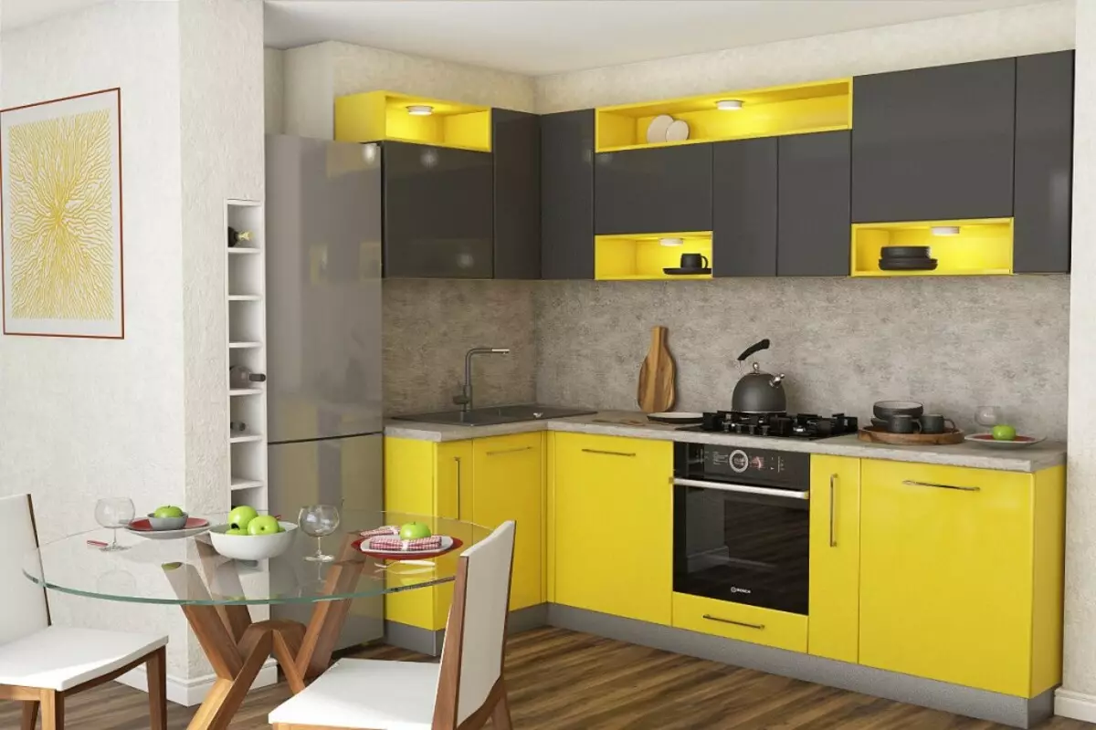 آشپزخانه های دو رنگ (75 عکس): ترکیبی از دو رنگ مختلف، آشپزخانه با سواری تیره و پایین نور در طراحی داخلی، هدست آشپزخانه دو رنگ با پایین خاکستری و بژ سواری 21104_30