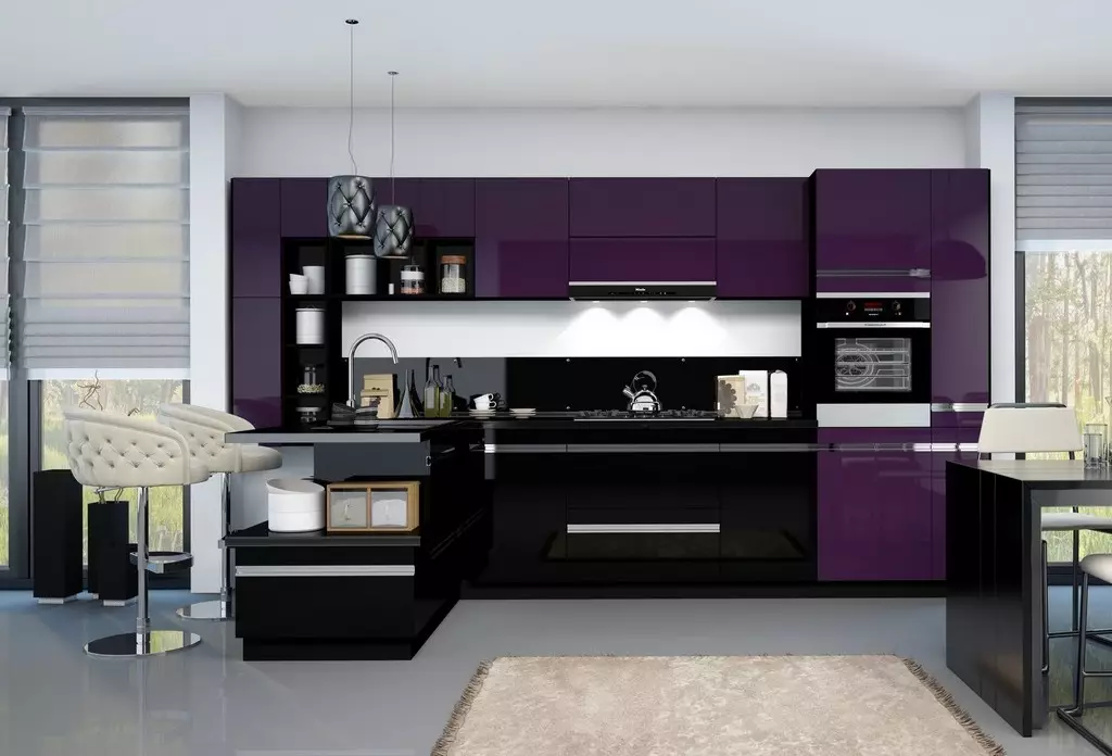 İki renkli mutfak (75 Fotoğraf): İki farklı renkte, koyu sürme ve ışık tabanlı mutfaklar, iç tasarımda, gri alt ve bej binici ile iki renkli mutfak kulaklıkları 21104_42