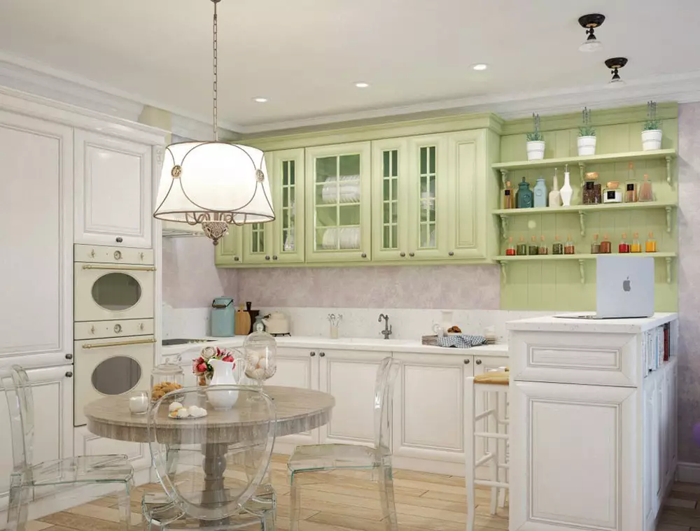 آشپزخانه های دو رنگ (75 عکس): ترکیبی از دو رنگ مختلف، آشپزخانه با سواری تیره و پایین نور در طراحی داخلی، هدست آشپزخانه دو رنگ با پایین خاکستری و بژ سواری 21104_45
