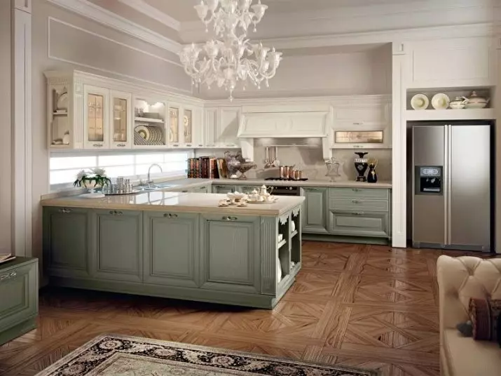 آشپزخانه های دو رنگ (75 عکس): ترکیبی از دو رنگ مختلف، آشپزخانه با سواری تیره و پایین نور در طراحی داخلی، هدست آشپزخانه دو رنگ با پایین خاکستری و بژ سواری 21104_47