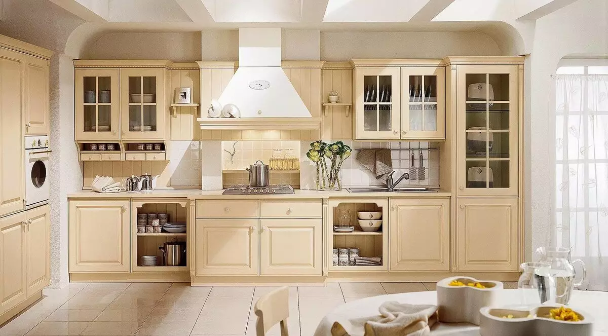 Kitchens fil sümüyü (64 şəkil): mətbəx qulaqlıq rəng Ivory və daxili digər çalarları seçilməsi, klassik stil və digər istiqamətlərdə dizayn mətbəx 21105_30