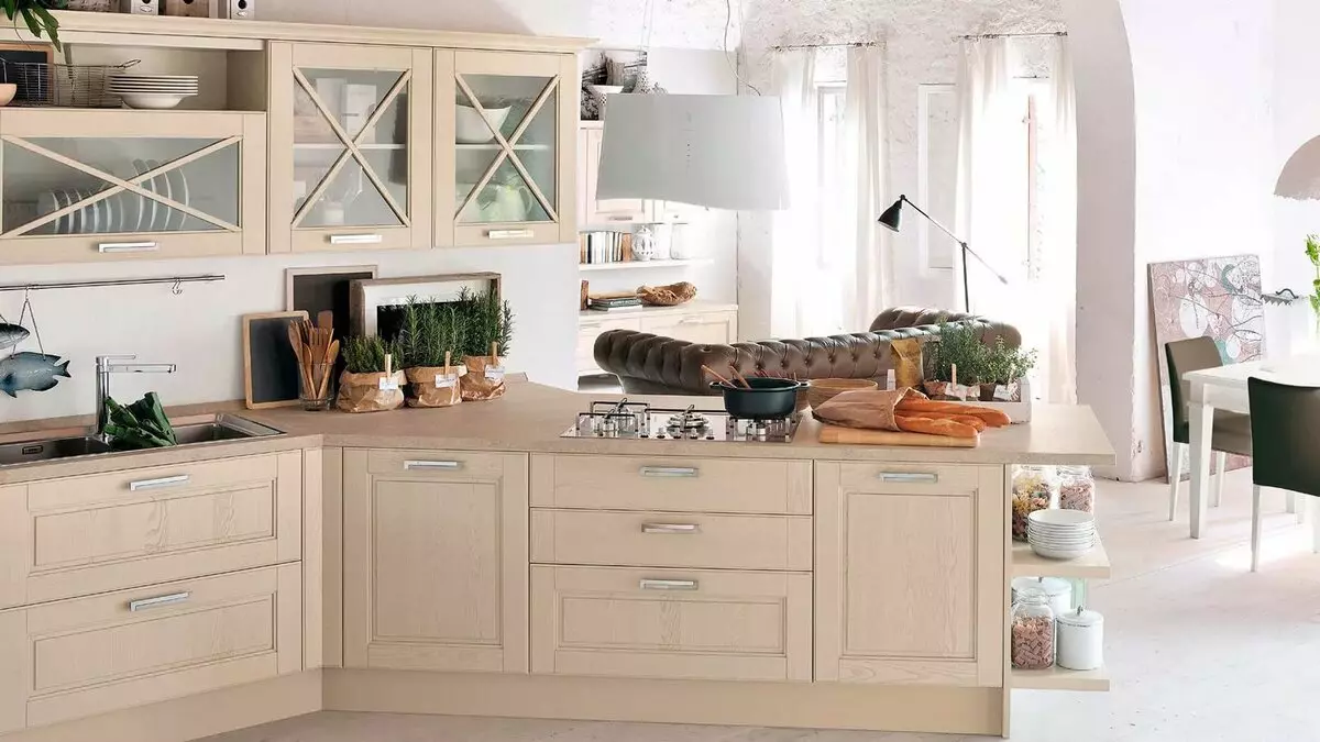 Kjøkken Ivory (64 bilder): Utvalg av kjøkkenhodesett Farge elfenben og andre nyanser i interiøret, design kjøkken i klassisk stil og andre retninger 21105_43