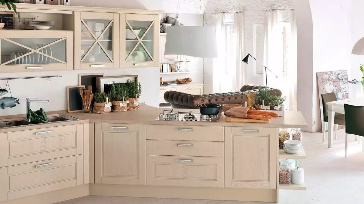 Cociñas Ivory (64 fotos): Selección de headset de cocina Color Ivory e outras sombras no interior, cociñas de deseño en estilo clásico e outras direccións 21105_43