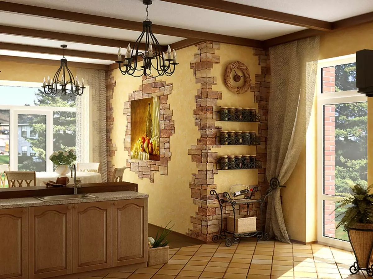 Design de perete în bucătărie (93 fotografii): decorarea pereților prin pictura și desene artistice, opțiuni pentru ziduri de accent și idei moderne de pereți stiloși 21109_64