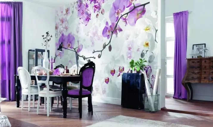 Mural de la paret de la cuina (99 fotos): paper de paret de disseny d'interiors, idees per a la petita cuina, Fons de pantalla amb tulipes i orquídies verdes, així com amb altres flors i ciutats 21110_2