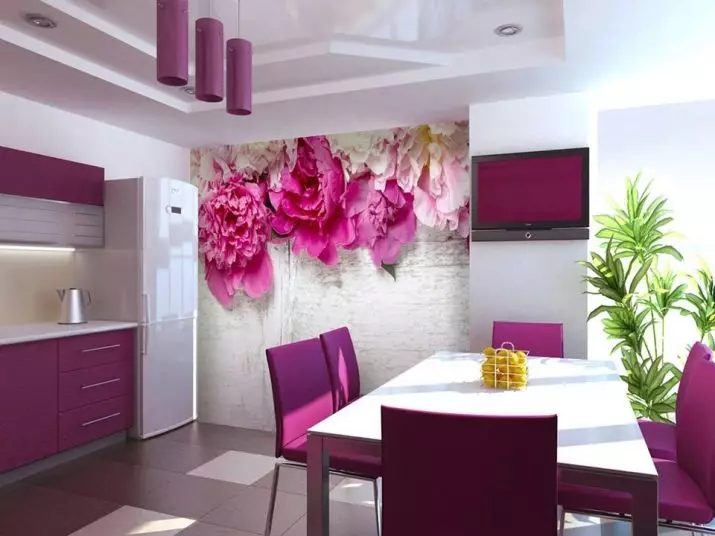 Wall mural to the kitchen (99 photos): wallpapers in interior design, ideas for small cuisine, photo wallpaper with green tulips and orchids, as well as with other flowers and cities 21110_44