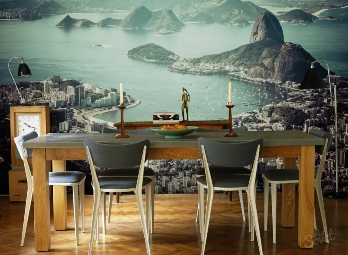 Wall mural to the kitchen (99 photos): wallpapers in interior design, ideas for small cuisine, photo wallpaper with green tulips and orchids, as well as with other flowers and cities 21110_7