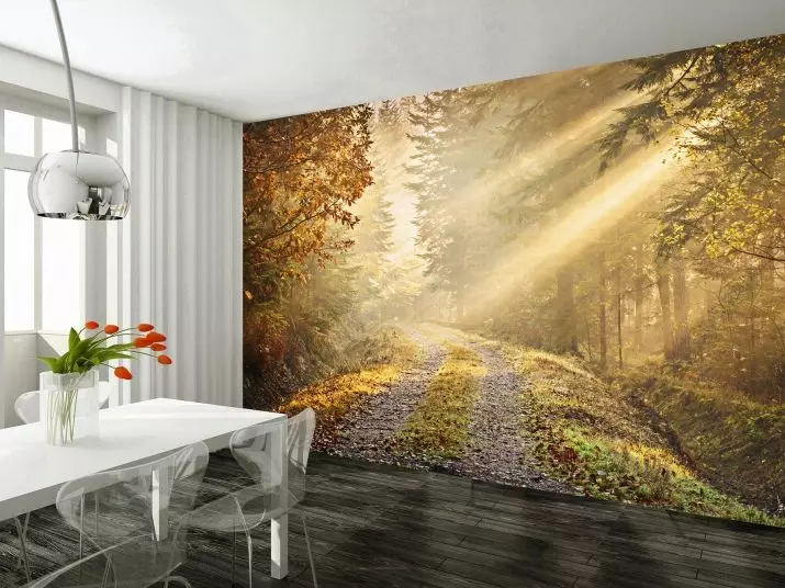 Wall mural to the kitchen (99 photos): wallpapers in interior design, ideas for small cuisine, photo wallpaper with green tulips and orchids, as well as with other flowers and cities 21110_98