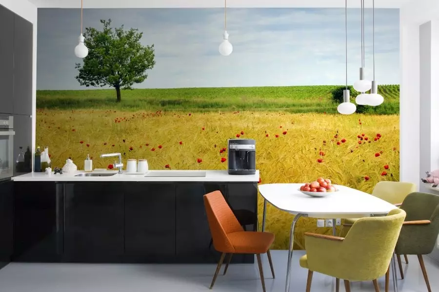 Wallpaper pentru bucatarie (102 poze): Bucătărie Wallpaper Design pentru pereți de bucătărie în apartament, frumos luminos, luminos și alte opțiuni de tapet în interior 21113_39