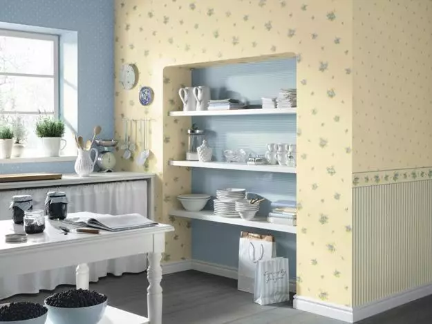 Virtuvės tapetai (102 nuotraukos): virtuvės tapetų dizainas virtuvės sienoms bute, gražiose šviesios, ryškios ir kitos tapetų parinktys interjere 21113_48