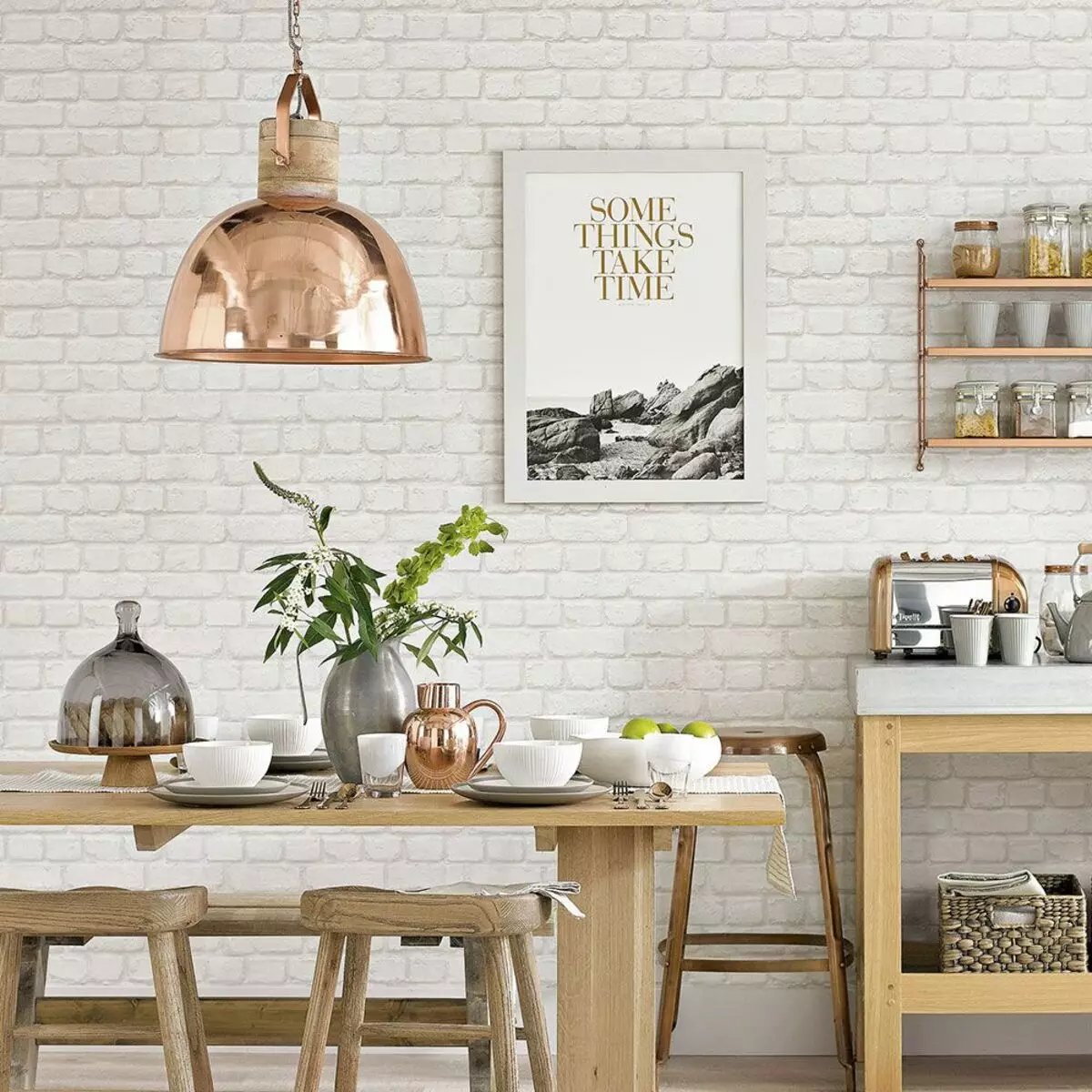 Hình nền cho nhà bếp (102 ảnh): Thiết kế hình nền nhà bếp cho tường bếp trong căn hộ, đẹp sáng, sáng và các tùy chọn hình nền khác trong nội thất 21113_5