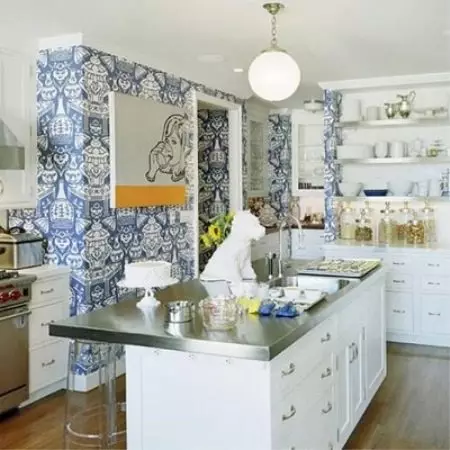 Virtuvės tapetai (102 nuotraukos): virtuvės tapetų dizainas virtuvės sienoms bute, gražiose šviesios, ryškios ir kitos tapetų parinktys interjere 21113_97