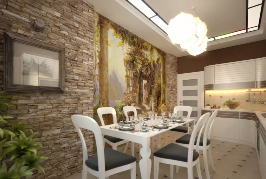 3D-写真壁纸厨房（43张）：选择在内墙，耐水洗和其他类型的立体壁纸一个漂亮的3D壁纸不同地区的厨房 21116_15