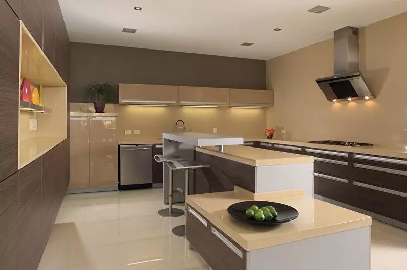 Cociña beige-marrón (48 fotos): deseño e selección de auriculares de cociña en cores de chocolate-beige, exemplos no interior 21119_11